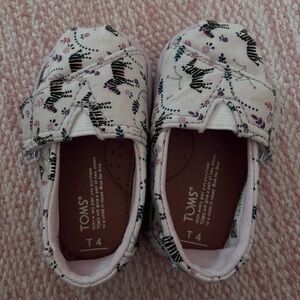 TOMS Zebra Baby Shoes - Cream with Black and Pink Accents